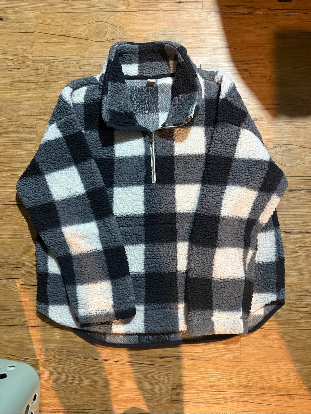Black & White Buffalo Check Sherpa Pullover Jacket